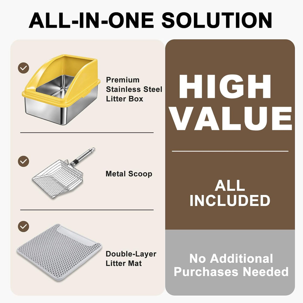 AIPERRO Stainless Steel Litter Box - Mustard Yellow / X-Large - image 2