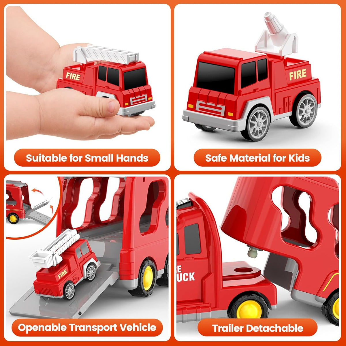 FunMission Toddlers Fire Truck for Kids 3-9 Year Old，5 in 1 Friction - 5 FIRE CARS - image 3
