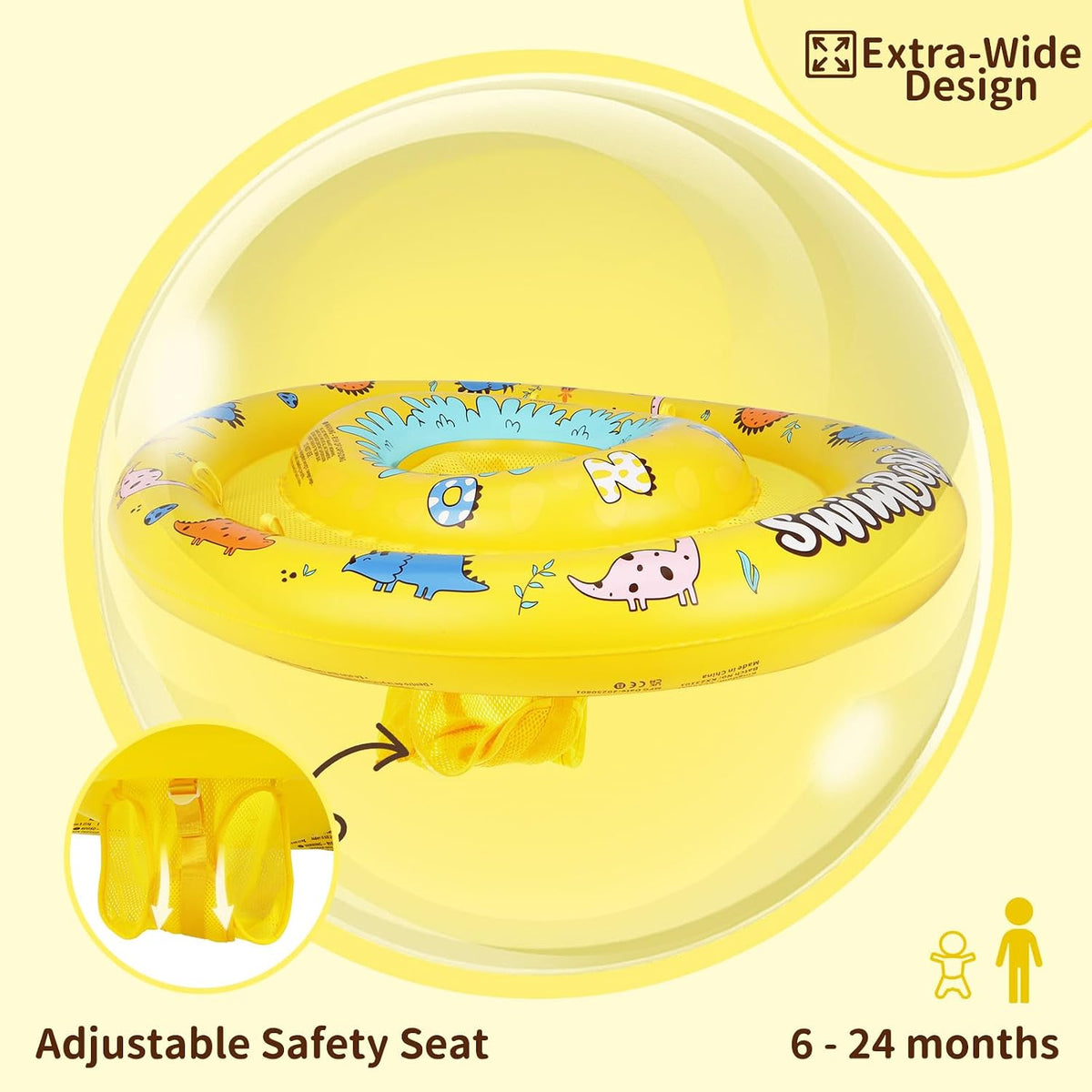 Inflatable Baby Swimming Float with Safety Seat Fun Swimming Pool - Colorful Dinosaur - image 3
