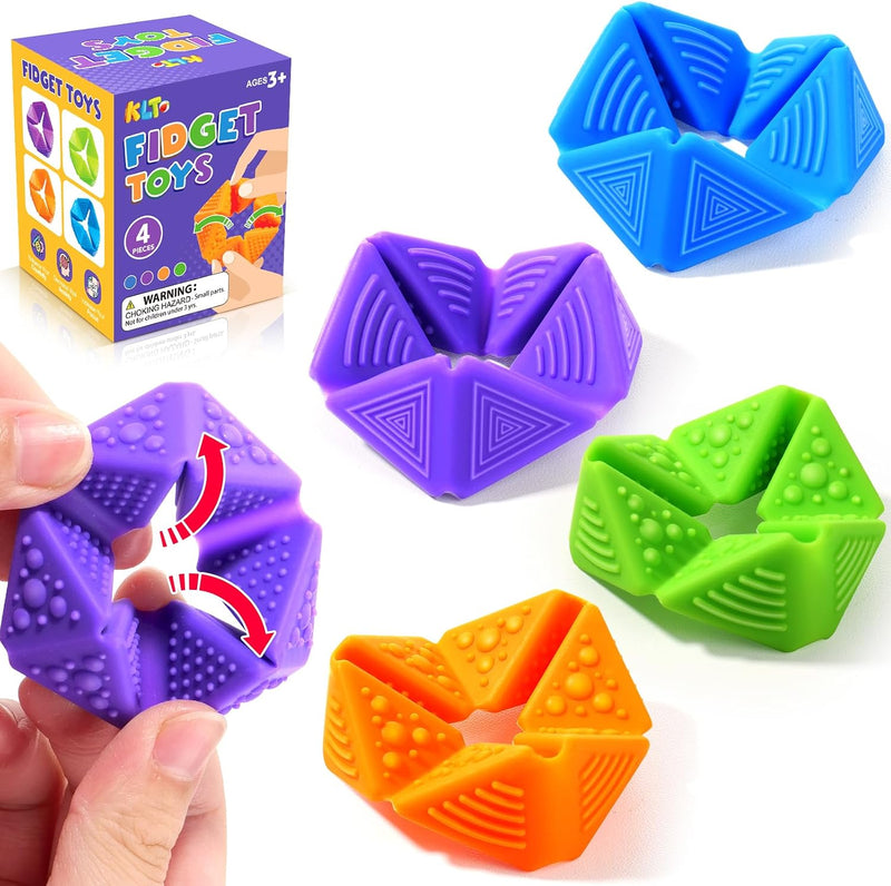 KLT Fidget Sensory Toys for Kids: 3 Pack Textured Silicone Flip Toys – Fun for Kids & Family - 4pcs