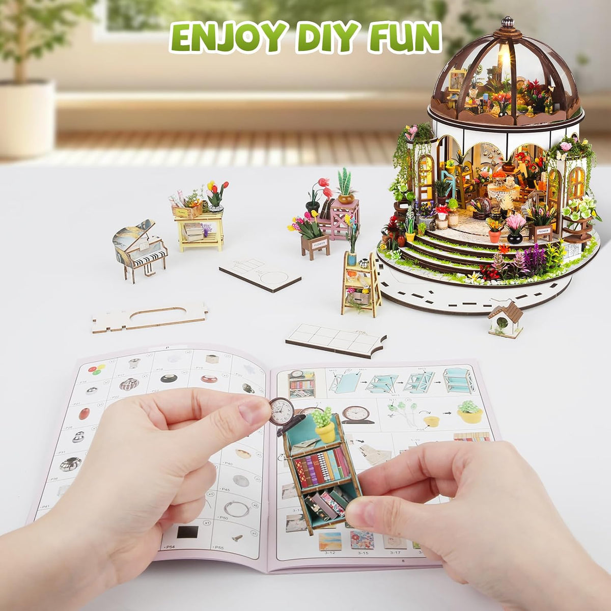 DIY Miniature House Kit, Pet Shop Book Nook Kit with LED Light - Hanging Garden - image 4