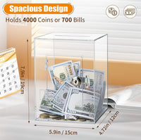 Hicocool Clear Acrylic Piggy Bank with Lock & Key - Clear - image 3