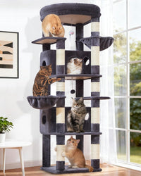 Taoqimiao Cat Tree, 67 in Tall Cat Tower with 2 Plush Cat Condos – Essentials for Cats - Sturdy-73IN / Smoky Gray