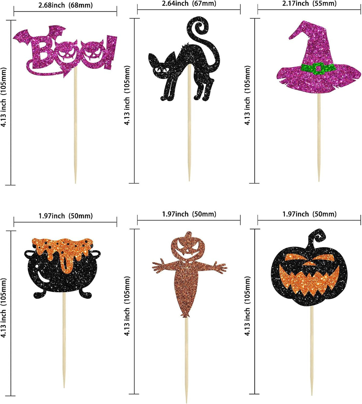 Ephlyn 24 white glitter ghost cupcake toppers for Halloween desserts - view 11