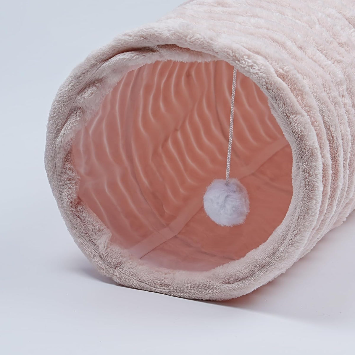 Luxurious Cat Tunnel,43" Straight Cat Tunnel Toys with Balls for Indoor,Collapsible Peekaboo Cave - Pink Stripe - image 4