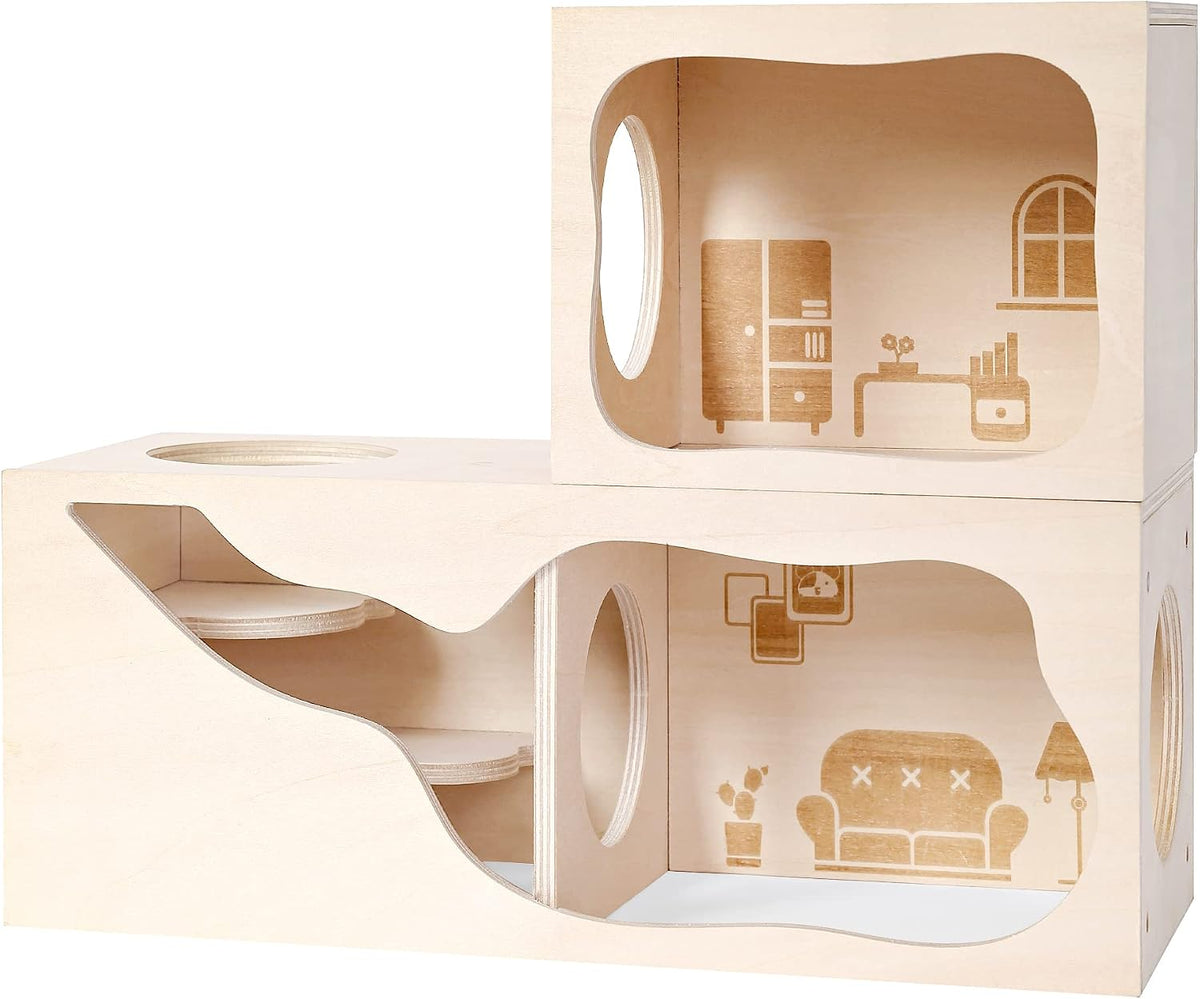 Wooden Hamster Hideout House, Small‑Pet Habitat Tunnel - Study Room - image 3