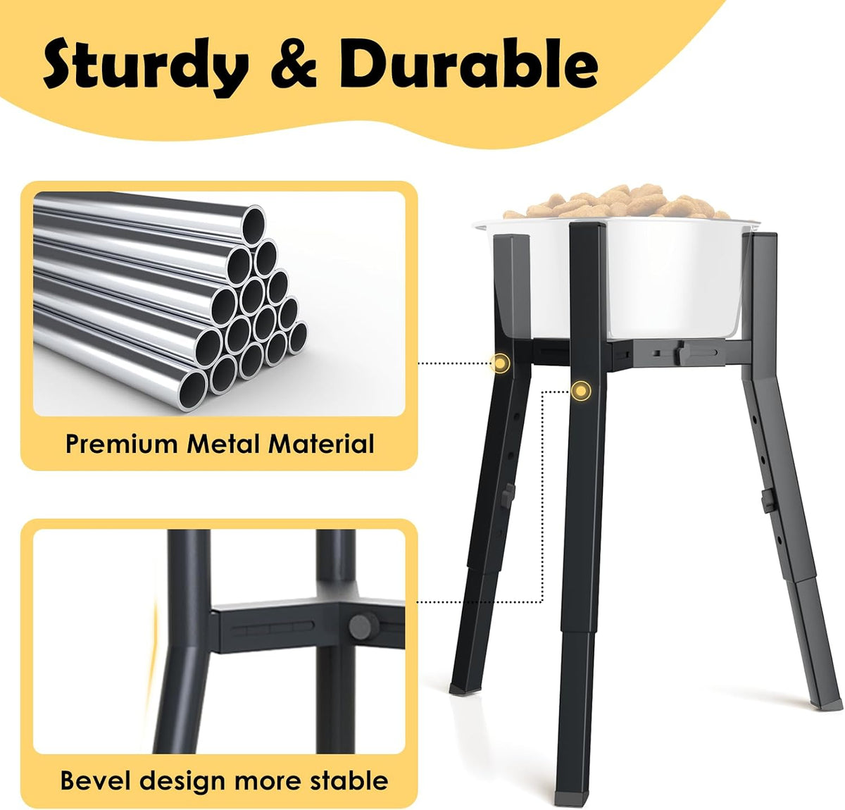 SHAINFUN Adjustable Metal Raised Stand for Large & XL Breeds - Black-FUX / Height: 16.9", Width: 8.3-12.6" - image 4