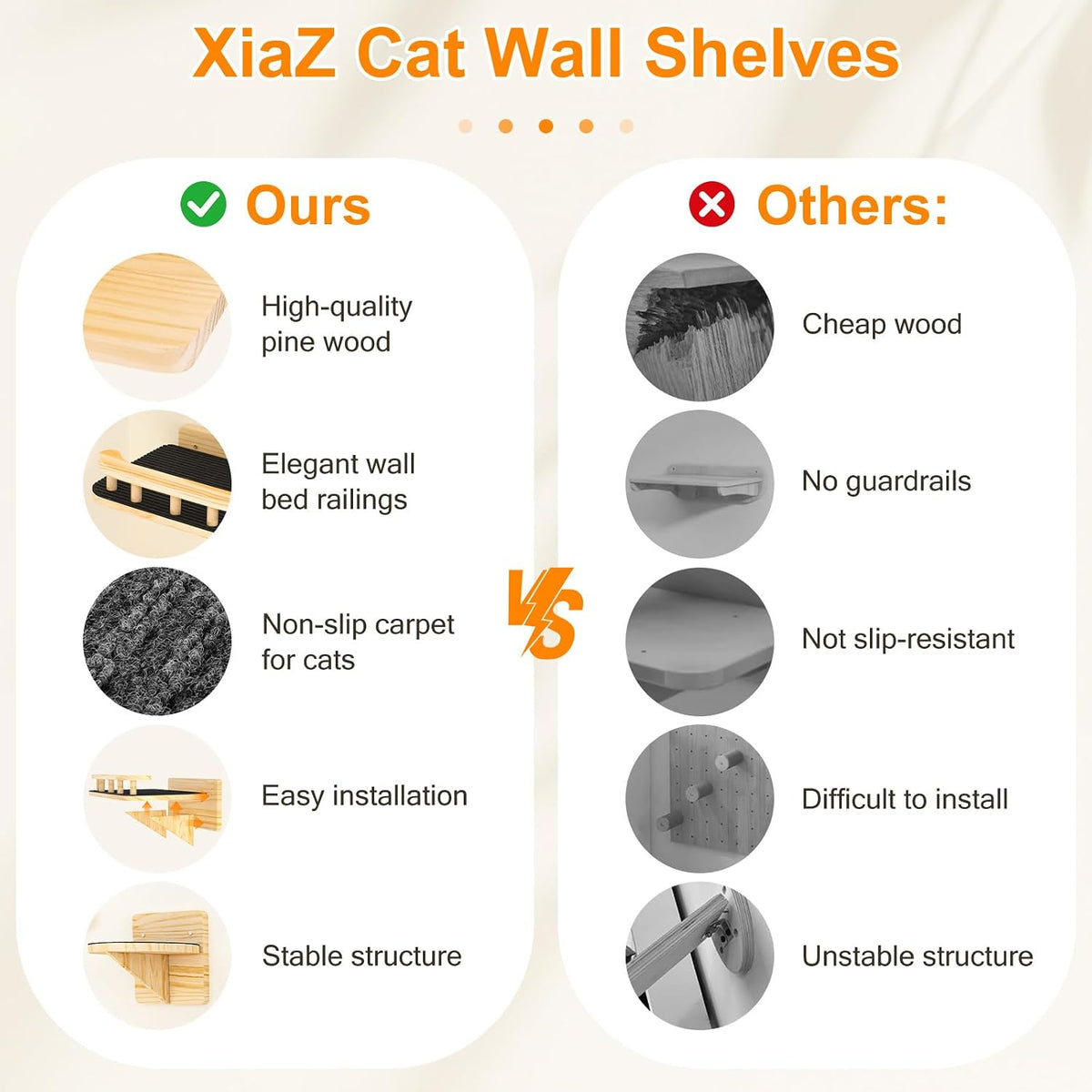 XiaZ Cat Wall Shelves, Corner Cat Shelf with 3 Wide Perch Steps - Rectangular - image 2