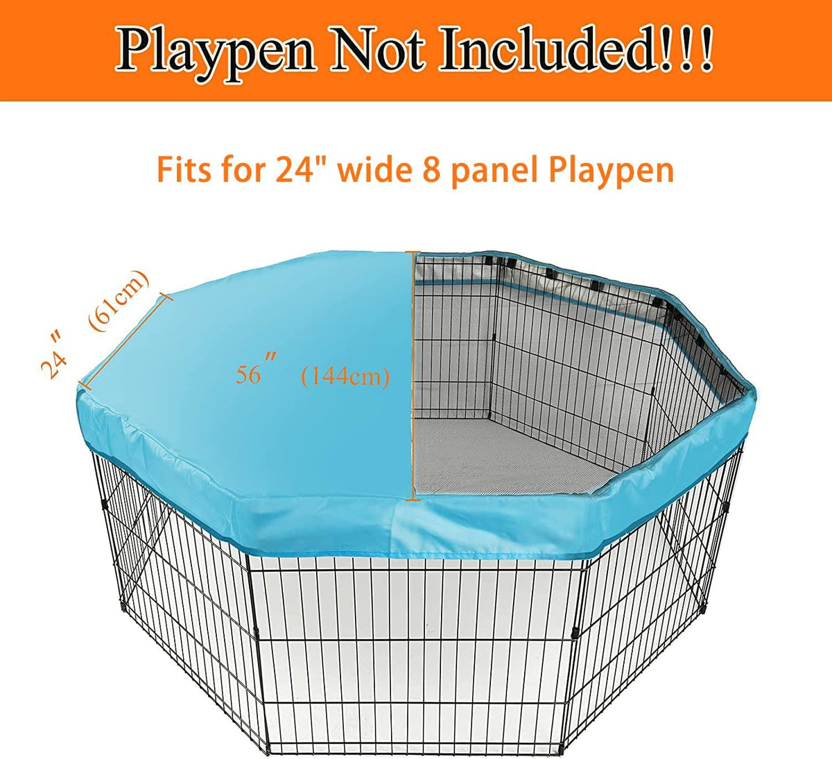 Playpen Top Cover for 24'' Width 8 Panel Pen - Blue / Only Top Cover, Adhesive Tape Connections - image 2