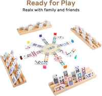 Mexican Train Dominoes Set with Numbers and 4 Wooden Trays/Racks - D12 Dot 4 Players - image 2