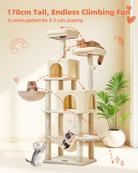 Taoqimiao Cat Tree, 67 in Tall Cat Tower with 2 Plush Cat Condos – Essentials for Cats - 67 inches / Beige - image 3