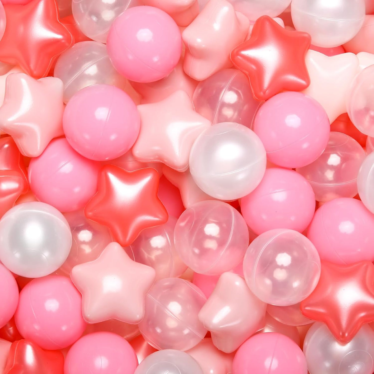Realhaha Ball Pit Balls Star Shapes Plasticballs for Ballpit Playpen – Fun for Kids & Family - Pearl Red Beige Clear / 500