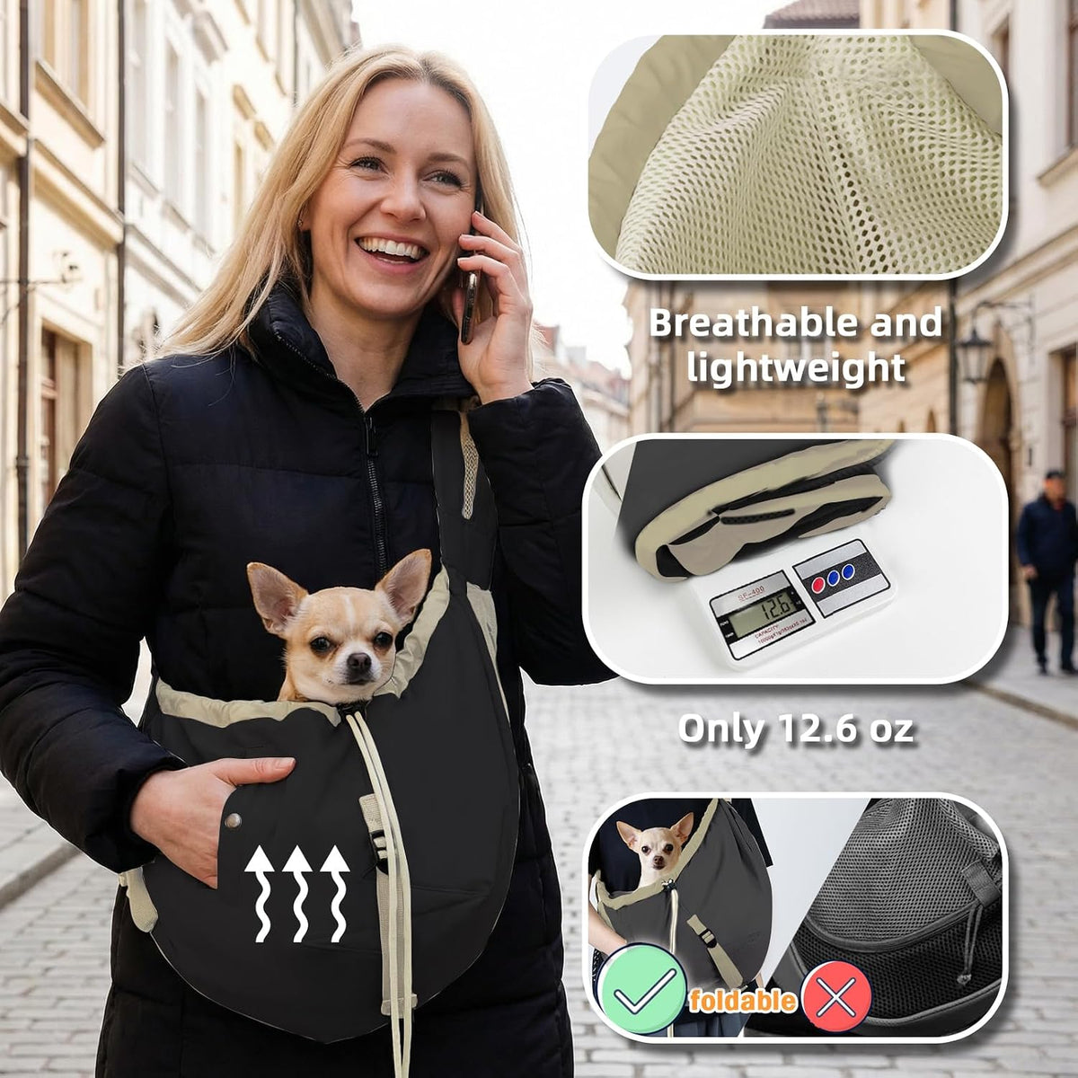 Dog Carrier Sling, Dog Carriers for Small Dogs Up to 20lbs - Black - image 3