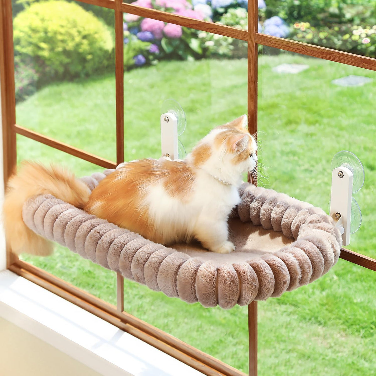Zakkart SnugCloud Foldable Cat Window Perch – Essentials for Cats - Brown / Large (24.8"x15.7")