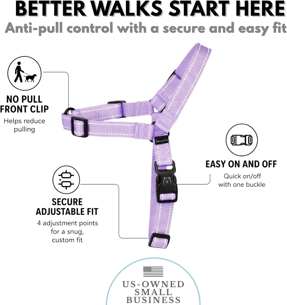 ShawnCo Dream Walk Pro No-Pull Dog Harness – Essentials for Dogs - Small / Icy Lilac - image 3