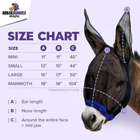 Donkey Fly Mask with Long Ears (Orange) Made in USA - Mule Fly Mask with Ears Protection from Insects and Bugs, Small Donkey Soft Mesh Fabric with Adjustable Fastener, Face Cover Supplies for Donkeys
