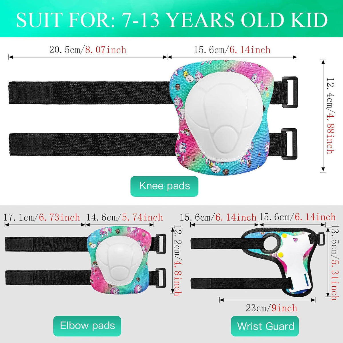 Toddler Kids Bike Helmet Set with Knee Elbow Pads - Pinkbluegreen/Colorful / Medium: 21.7"-22.8"/55-58cm - image 4