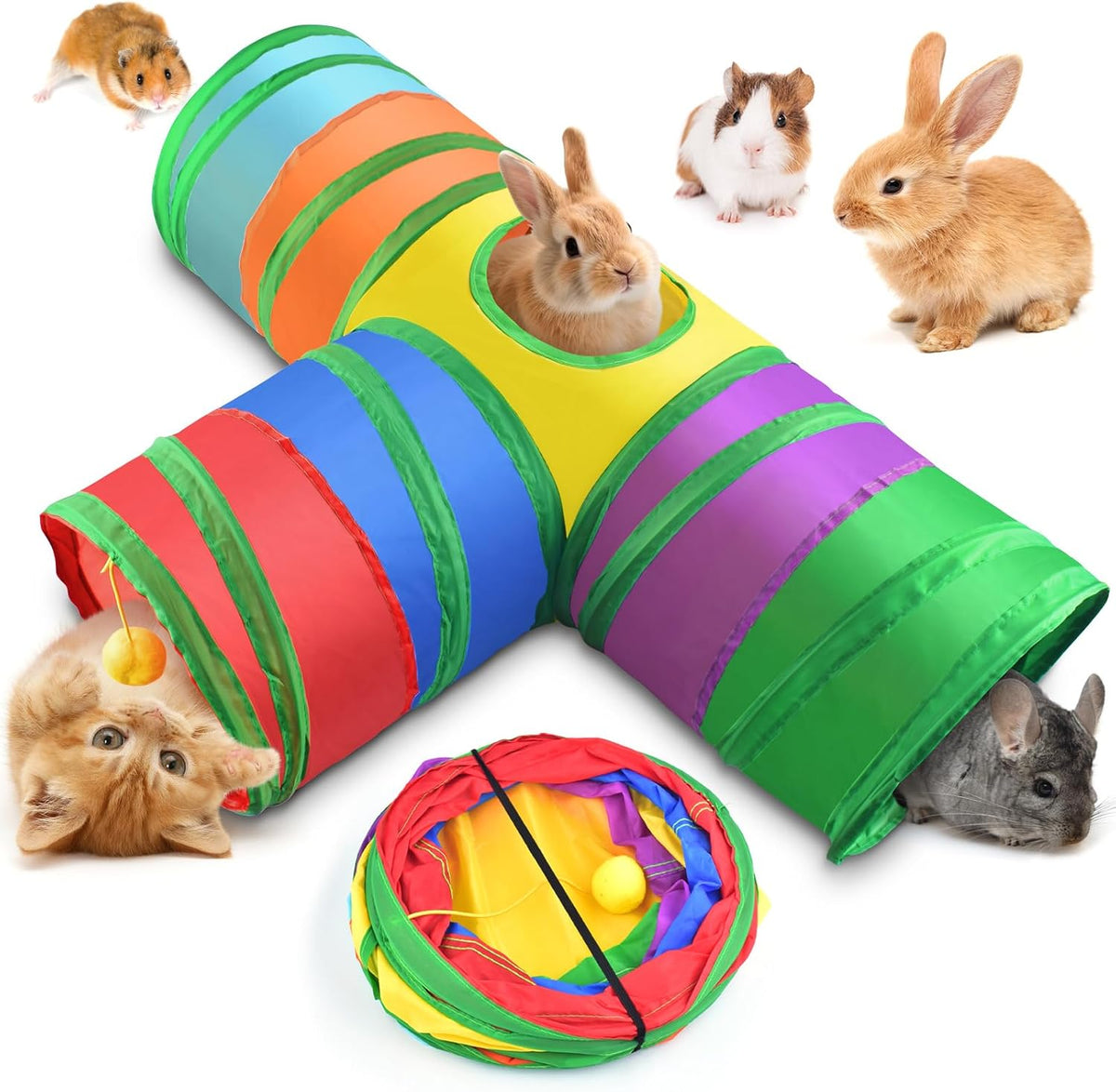 Bissap Collapsible Rabbit Tunnel - Large / Rainbow