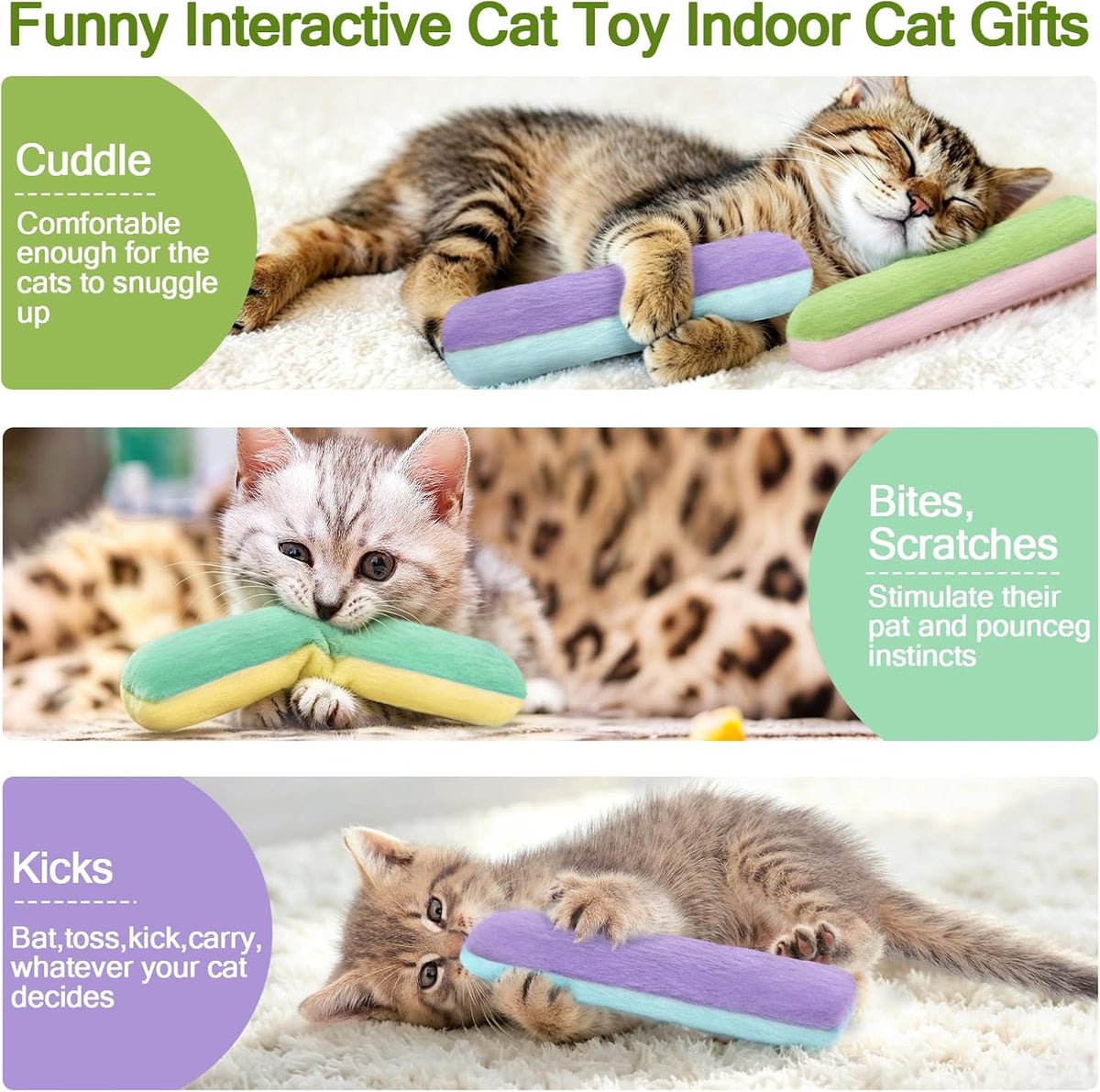 Cat Toys Pillows, Refillable Catnip Kicker Toys for Indoor Cats – Essentials for Cats - 10.1 Inches - image 3
