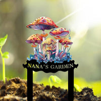 Personalized Mushroom Metal Sign with Stake,Custom Gardener Family Name Signs Outdoor Decor,Customized Flowers Gardening Birthday Gifts,Butterfly Plaque for Patio Lawn Porch Backyard Front Door Garage