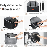 Dog Car Seat for Small Medium Dogs, Memory Foam Booster Car Seat for Dogs up to 35 lbs, Elevated Pet Car Seat with Washable Removable Cover and Storage Pockets (Black/Gray)