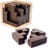 Wooden Brain Teaser Puzzles Cube Stocking Stuffers Wooden Puzzles - Coffee