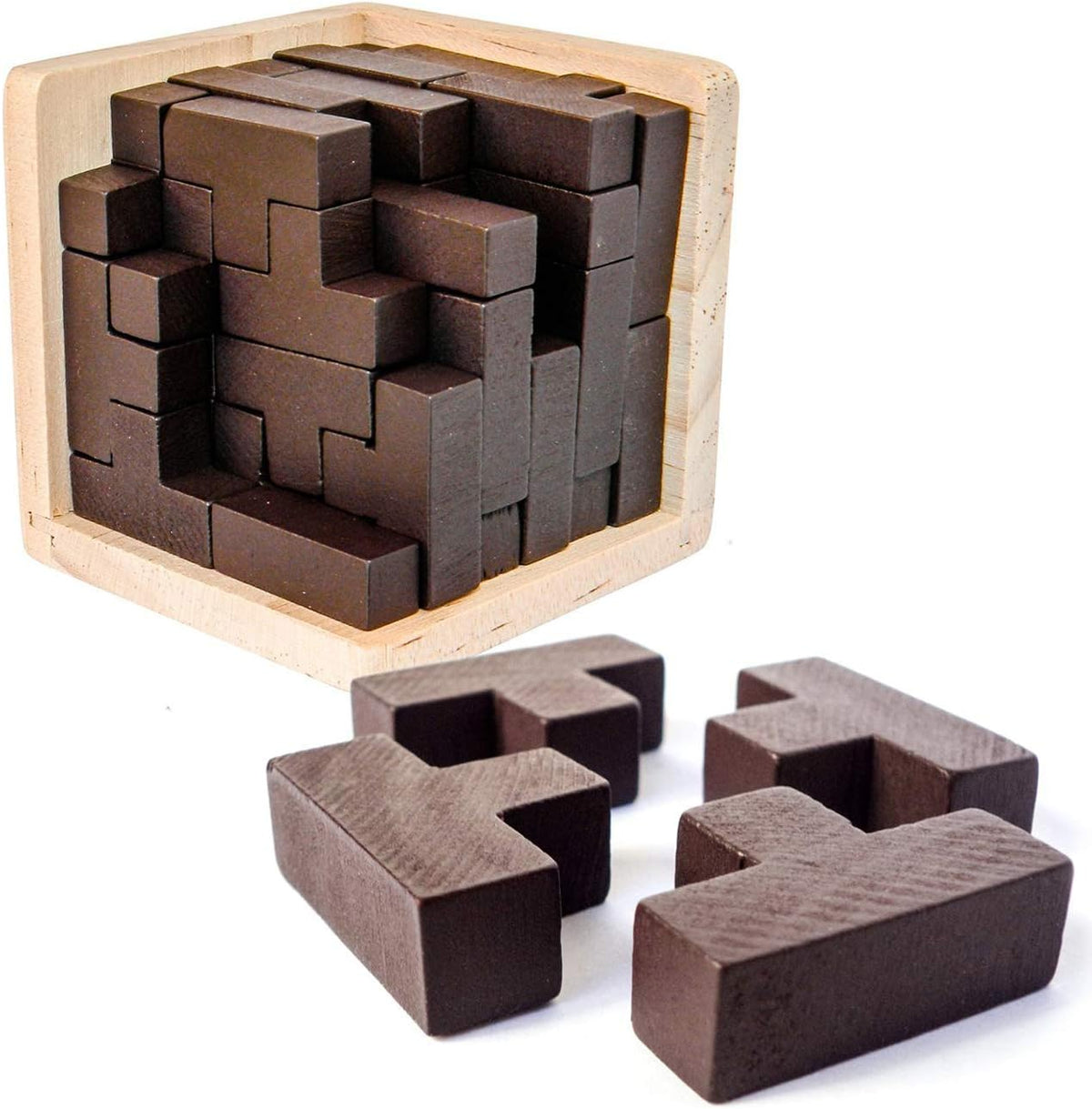 Wooden Brain Teaser Puzzles Cube Stocking Stuffers Wooden Puzzles - Coffee