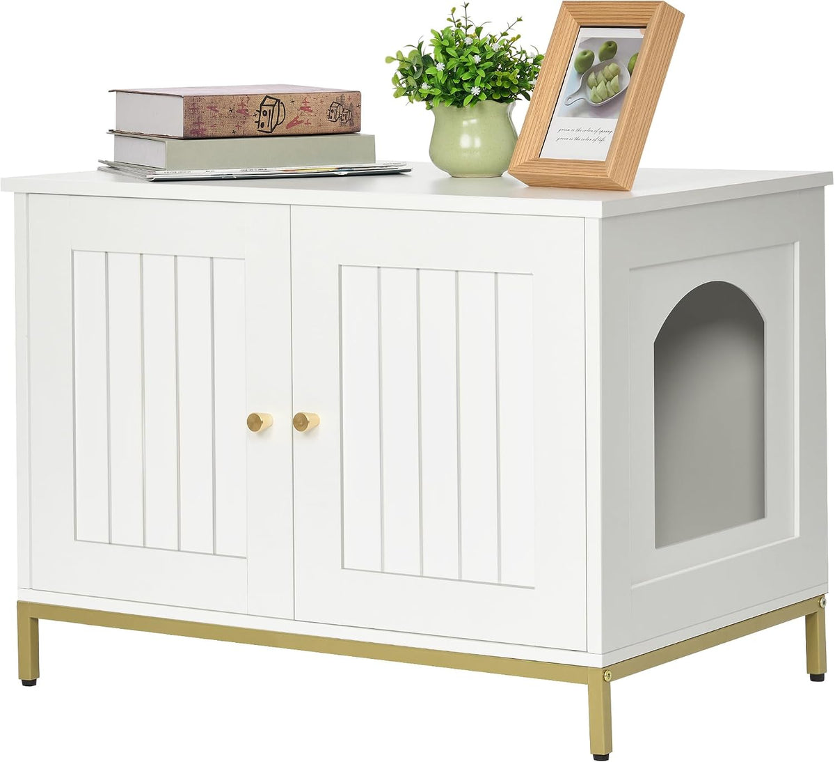 28.3" L Cat Litter Box Enclosure with Metal Frame - 28.3"L / White