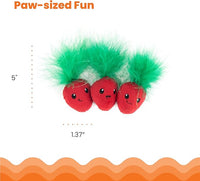 Catstages Strawbabies 3-Pack Catnip Cat Toys for Dental Health, Feather & Crinkle Teething Toys for Kittens and Indoor Cats, Interactive Play, Pink