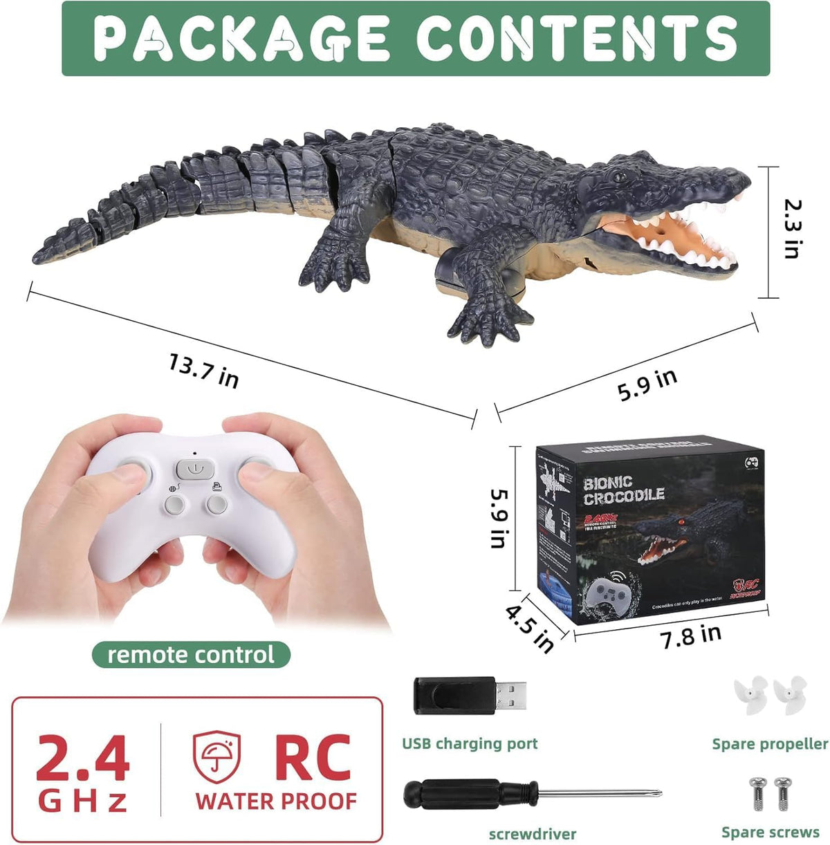 GearRoot remote control crocodile boat toy with glowing eyes swimming in a pool - view 8