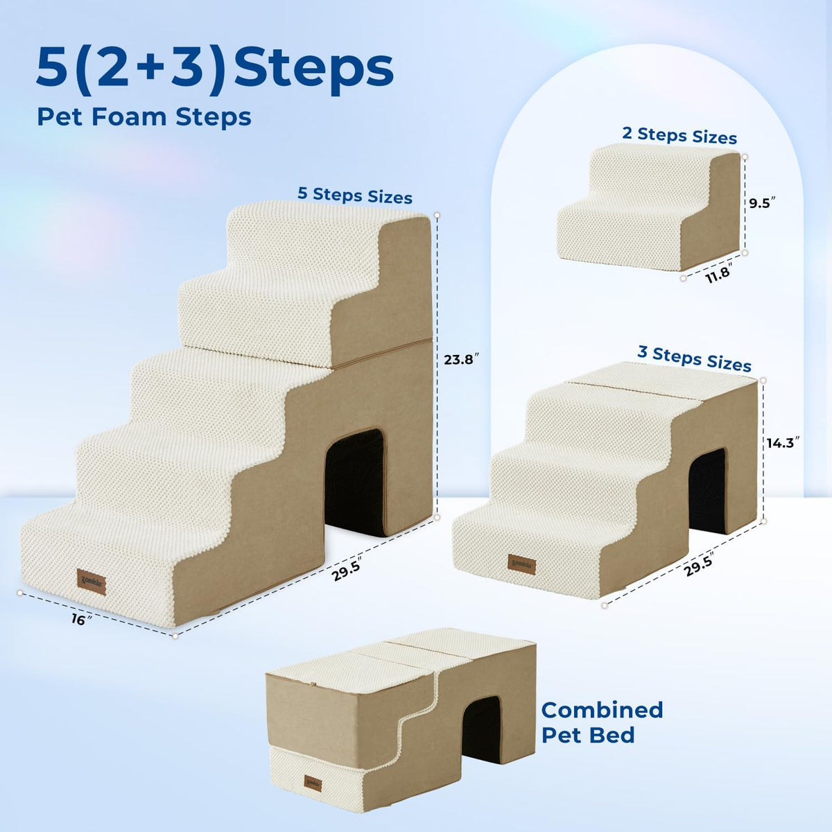 Dog Ramp for Large Dogs with Tunnel, 24" H 5 Steps for High Bed – Essentials for Dogs - 5-Steps Angled / Beige Fleece - image 3