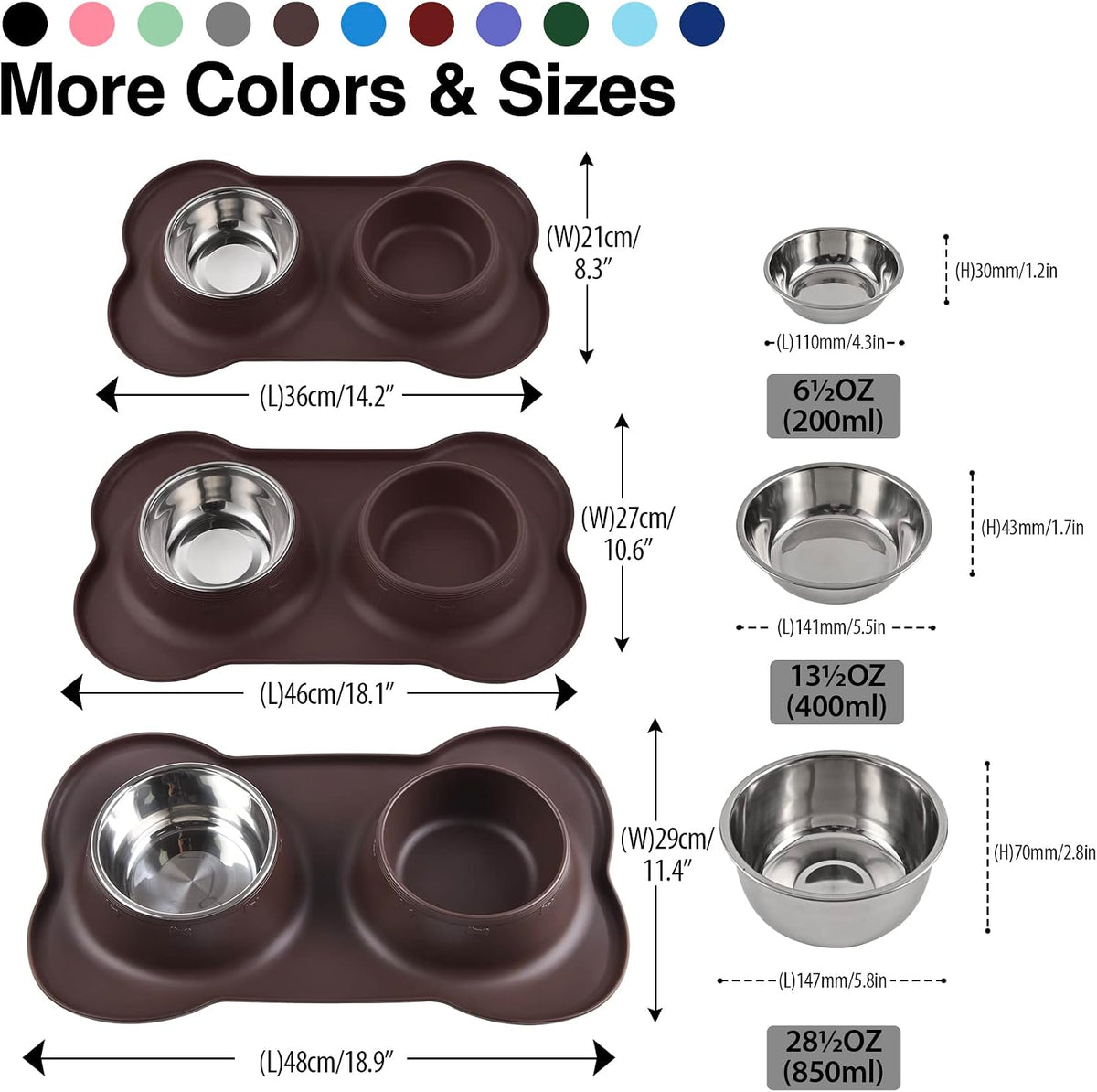Dog Bowls 2 Stainless Steel Bowl for Pet Water and Food Feeder - 6½ oz ea / Chocolate - image 4