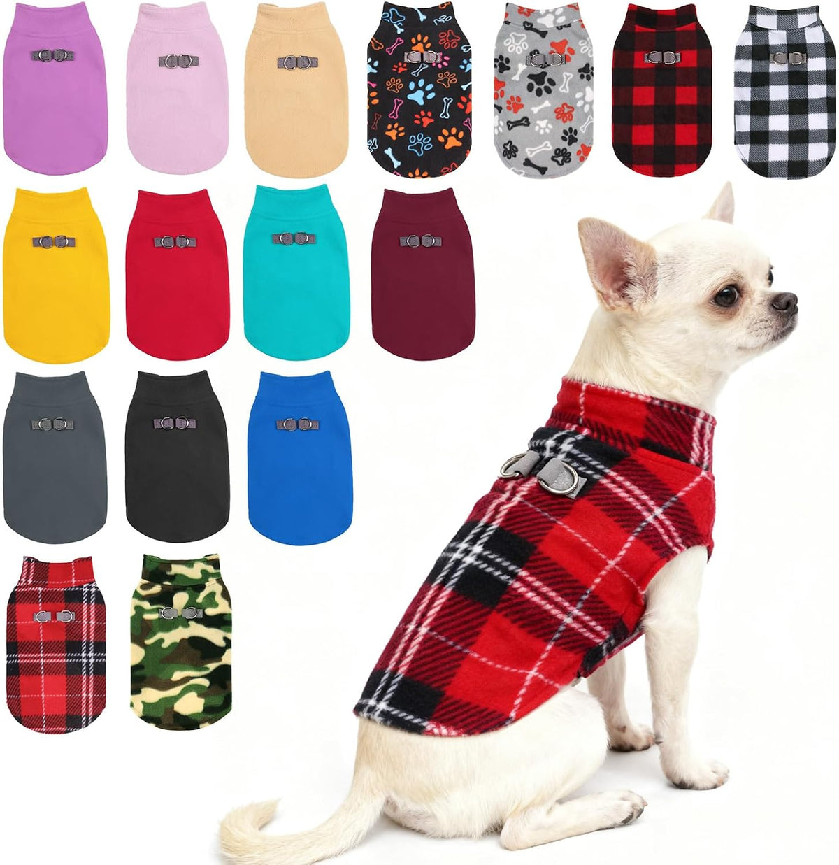 Dog Fleece Vest Sweater Winter Jacket for Small and Medium Large Dogs - X-Small / #2 RED BUFFALO PLAID