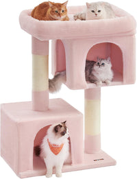 Feandrea Cat Tree, Plush Kitten Condo - XL (26.8"L x 18.9"W x 40.6"H) / Jelly Pink