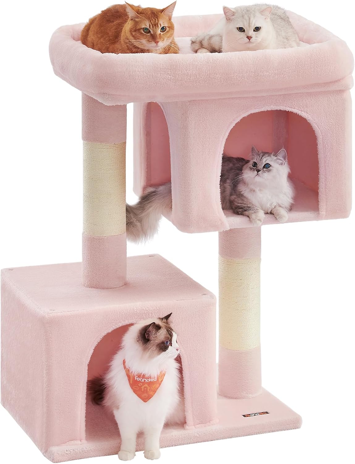 Feandrea Cat Tree, Plush Kitten Condo - XL (26.8"L x 18.9"W x 40.6"H) / Jelly Pink