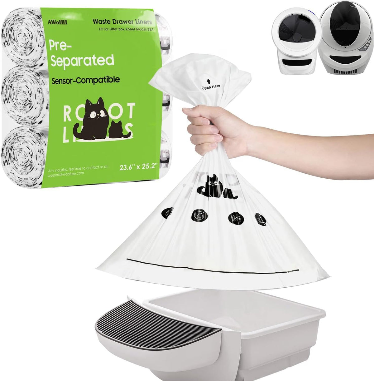 90 Pack Cat Litter Box Robot Model 5/4/3 Waste Bags - White / 1 Count (Pack of 90)