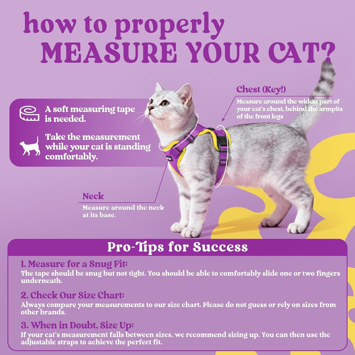 rabbitgoo Cat Harness and Leash Set, Escape Proof Vest - S / Purple & Yellow - image 2