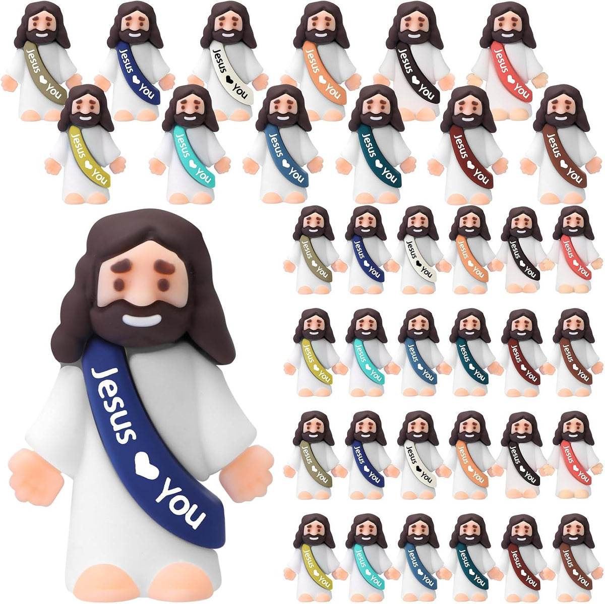 Bememo 25 mini Jesus figures in multicolor rubber, little figurines in robes - view 7