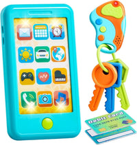 JOYIN pink 4-in-1 pretend play phone set for toddlers with key fob, license and debit card