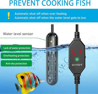 YukiHalu Small Aquarium Heater 25/50/100/150W with Protective Cover, Mini Fish Tank Heater, External Controller, Temperature Adjustable, Digital Display, Used for 5/10/20/30 Gallons (50W-10Gallon)