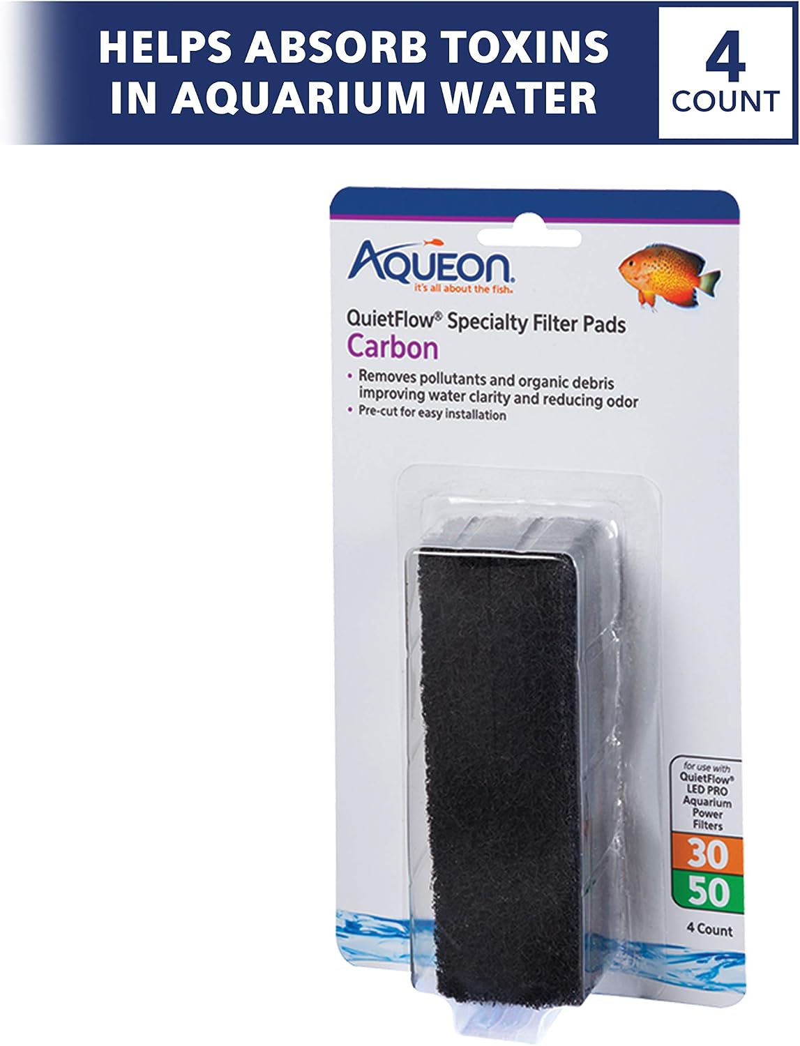 Aqueon QuietFlow LED PRO Ammonia Reducer 4 Count Filter Pads - For Model 30 and 50 / Carbon - image 2