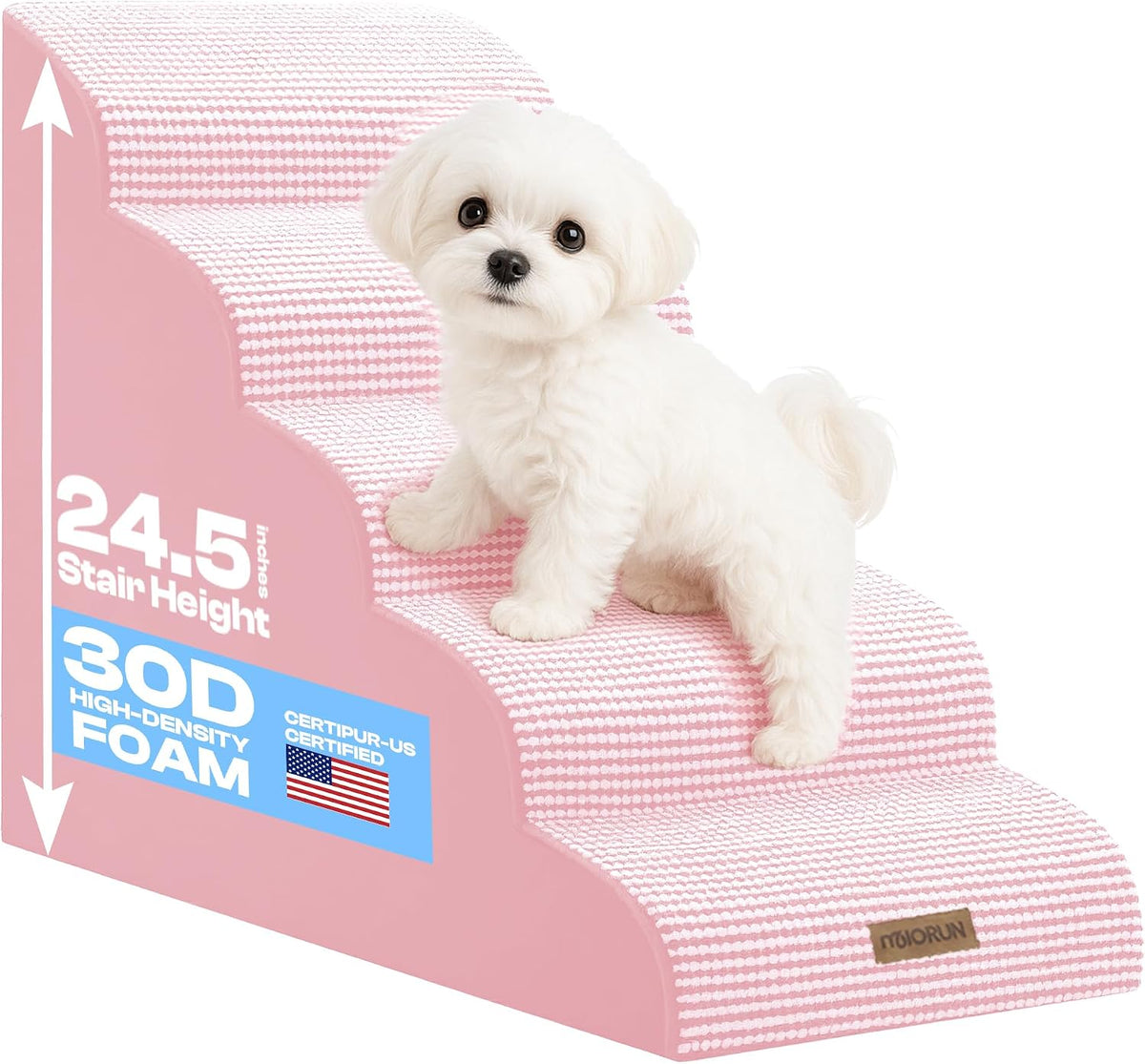 Miorun Dog Stairs for High Beds - White-pink / 5.0 / Stairs 24.5"H