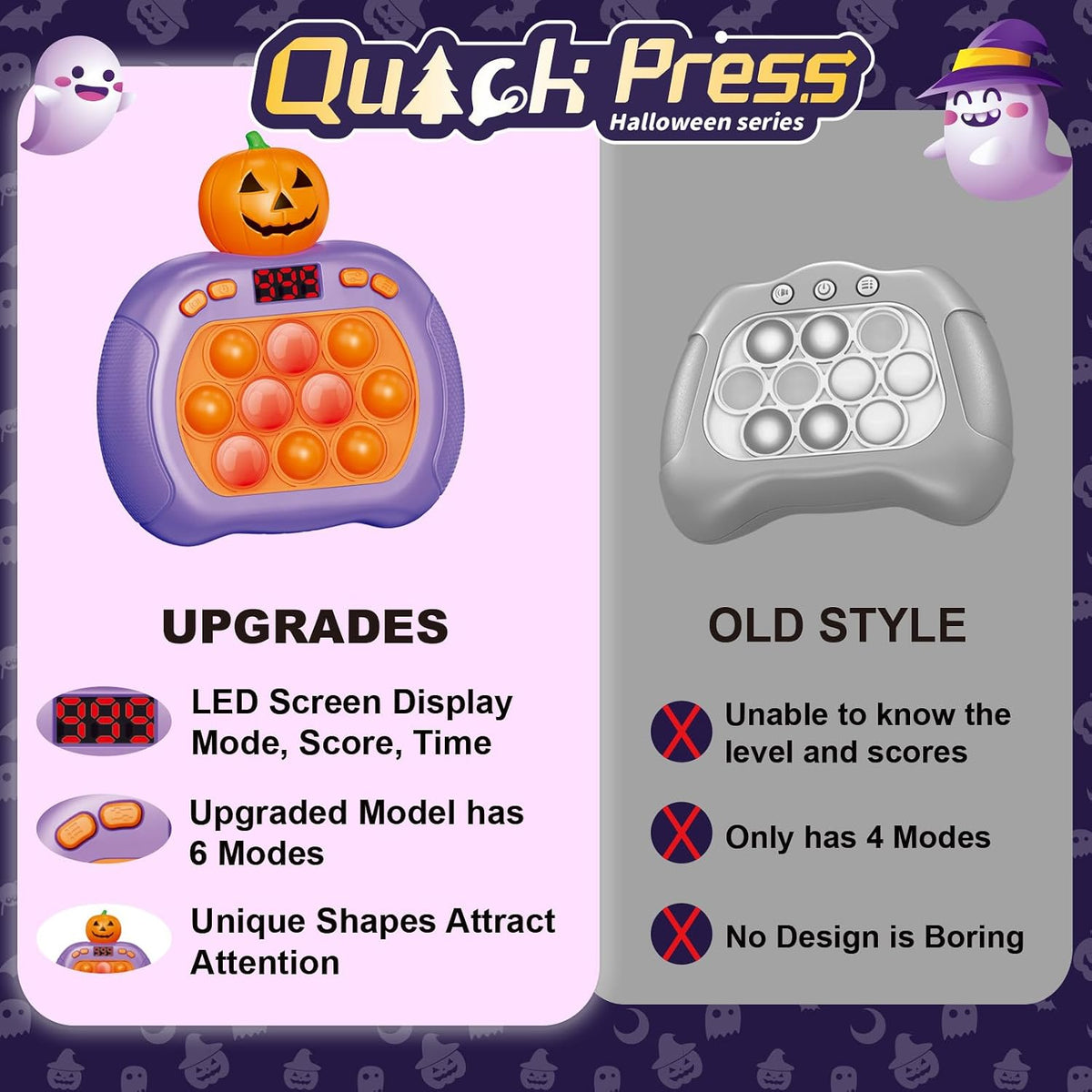Pop Game, Light Up Fidget Toy for Kids & Adults - Halloween Pumpkin - image 4