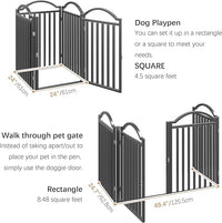 BHG Metal No-Assembly Freestanding Dog Gate with Door Walk Through, Extra Wide 96", Extra Tall 32" Pet Gate, Accordion Puppy Folding Playpen Dog Fence for Indoor & Outdoor, with 2PCS Support - Black