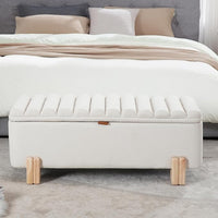 Kmax 45" Storage Bench Linen Entryway Bench Upholstered Ottoman Bench with Wavy Top & Safty Hinge for Bedroom Living Room Hallway, Beige