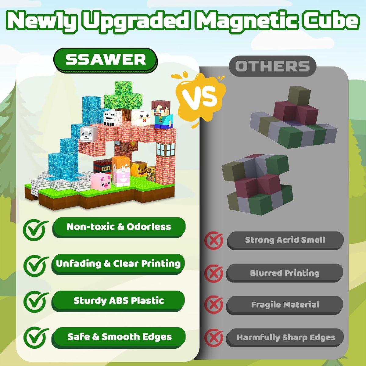 SSAWER 48 piece magnetic blocks travel set with colorful building cubes - view 34