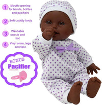 New York Doll Collection 11 inch soft body baby doll in polka dot onesie with pacifier and blanket - view 15