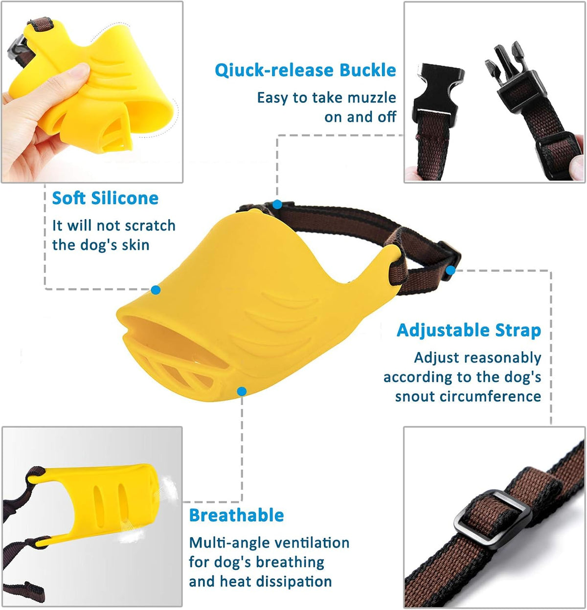 LUCKYPAW Soft Duck Silicone Dog Muzzle for Small Medium Dogs Poodle - XL / Yellow - image 2