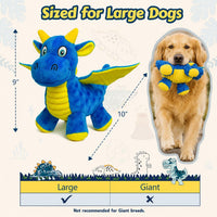 Squeaky Dog Toy, Plush Dragon with 5 Squeakers and Crinkle Wings - Blue - image 4