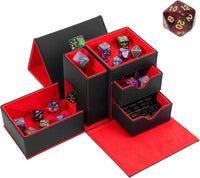 Stepane dice tray and dice tower storage box in black and red PU leather with drawers - view 10